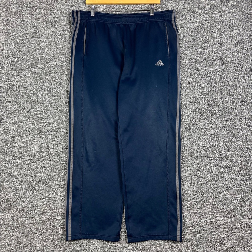 Vintage Y2K Adidas Heavyweight Baggy Wide Leg Navy Blue Track Pants Size XL
